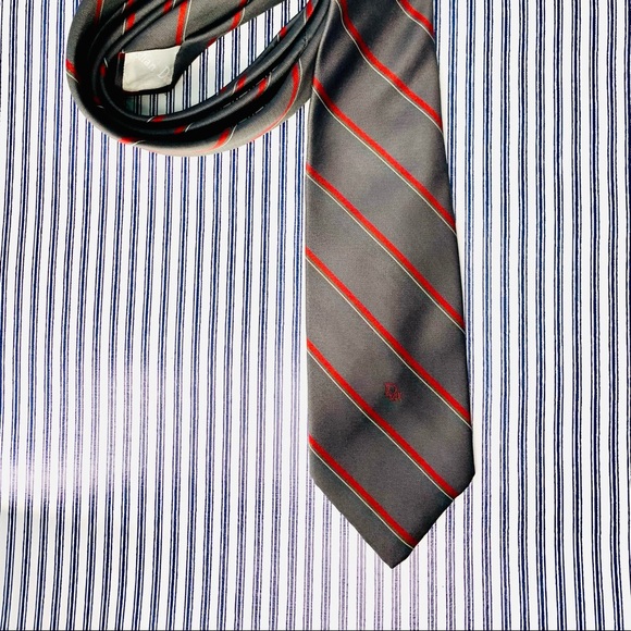 Christian Dior Vintage Tie Gray & Red Silk - Picture 8 of 14